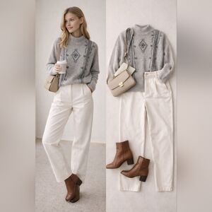 Vintage Santoria Silk Angora Lambswool Embellished Gray Knit Sweater Size L Cozy